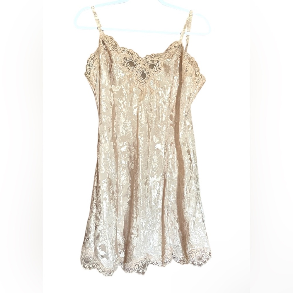 Vintage 80’s Victoria’s Secret Elegant Satin Floral Slip Dress Size L